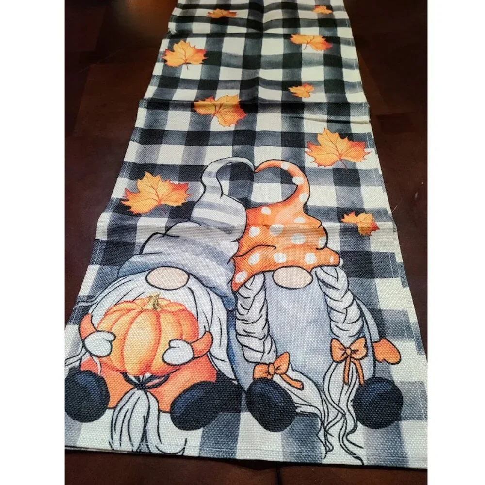 Fall Table Runner Gnome Decor Pumpkin Halloween Thanksgiving Decorative Cloth
